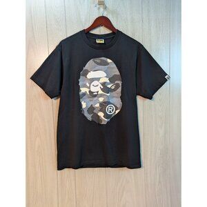 Bape A Bathing Ape Camo Black Big Ape Head Graphic Shirt Large L Short Sleeve